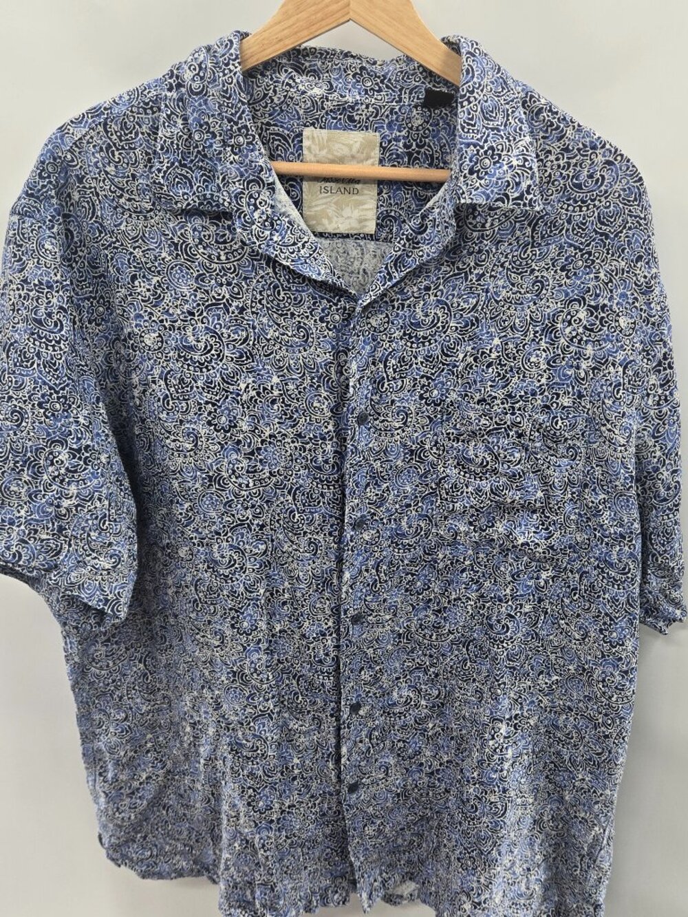 Tasso Elba Island Silk Linen Blue Paisley Casual Button Down Shirt XL